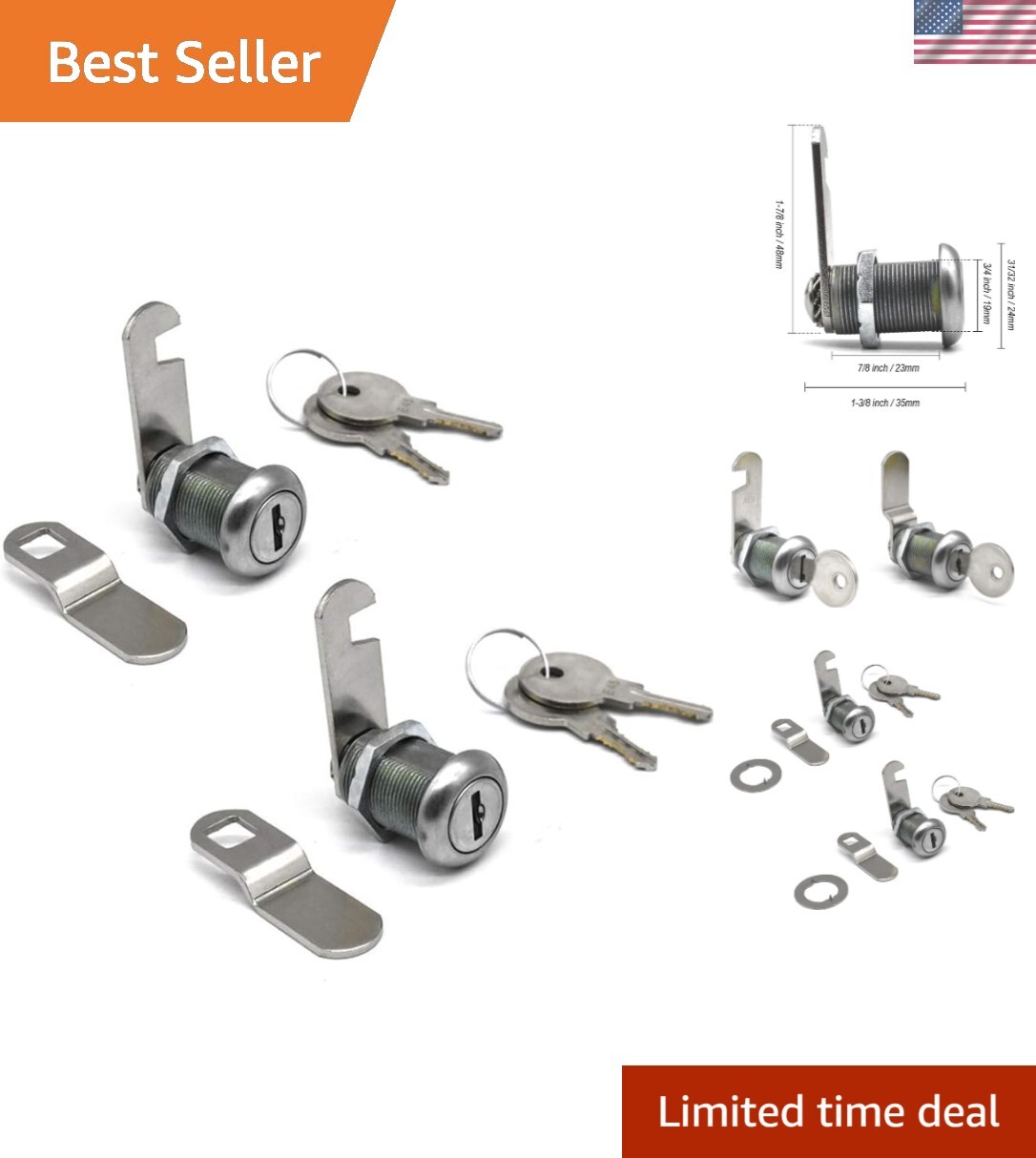 Versatile Stainless Steel Cam Locks 7/8" - Key Lock Replacement Set for Security