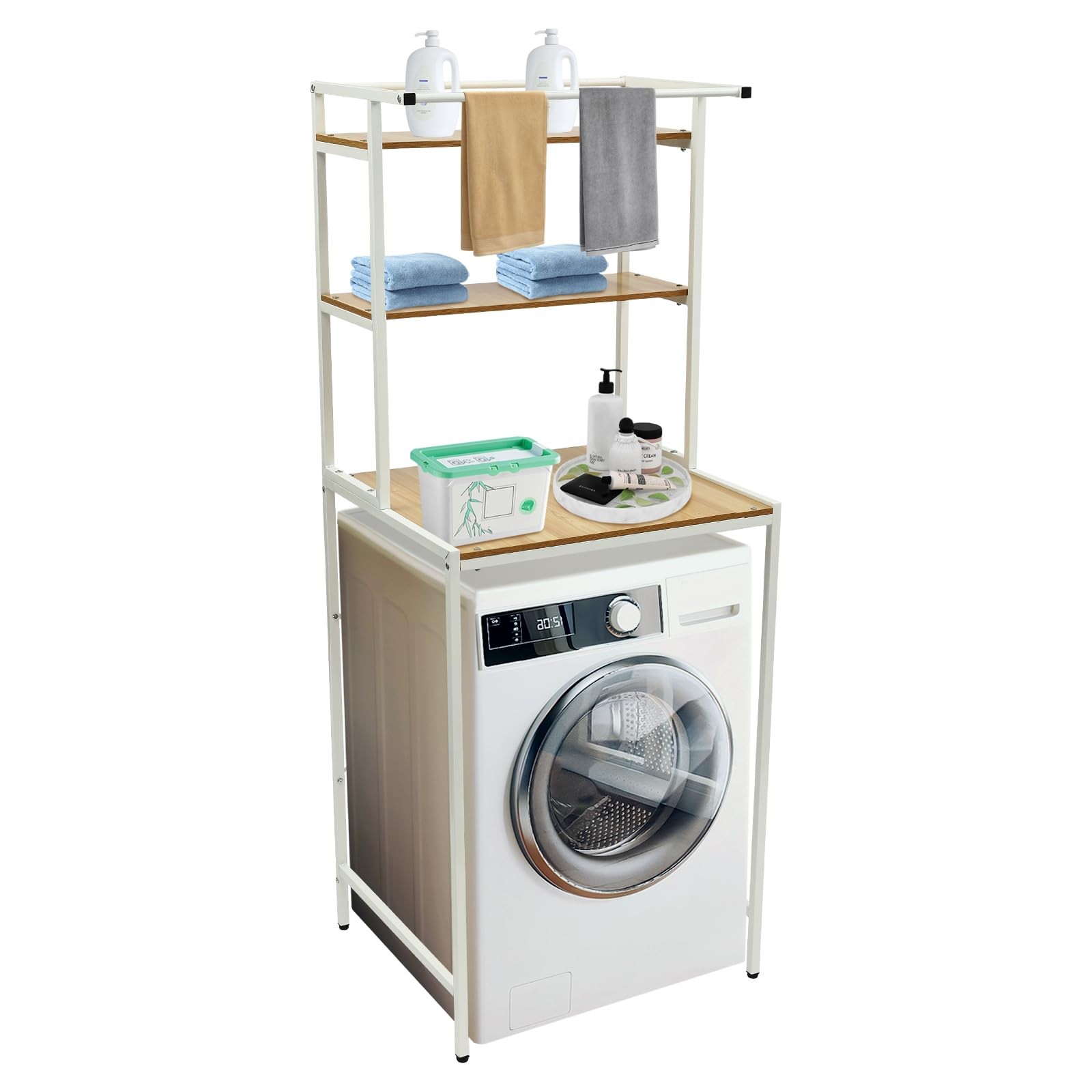 3 Tier Laundry Standing Drying Rack Over Washer Dryer Storage Shelf White Log