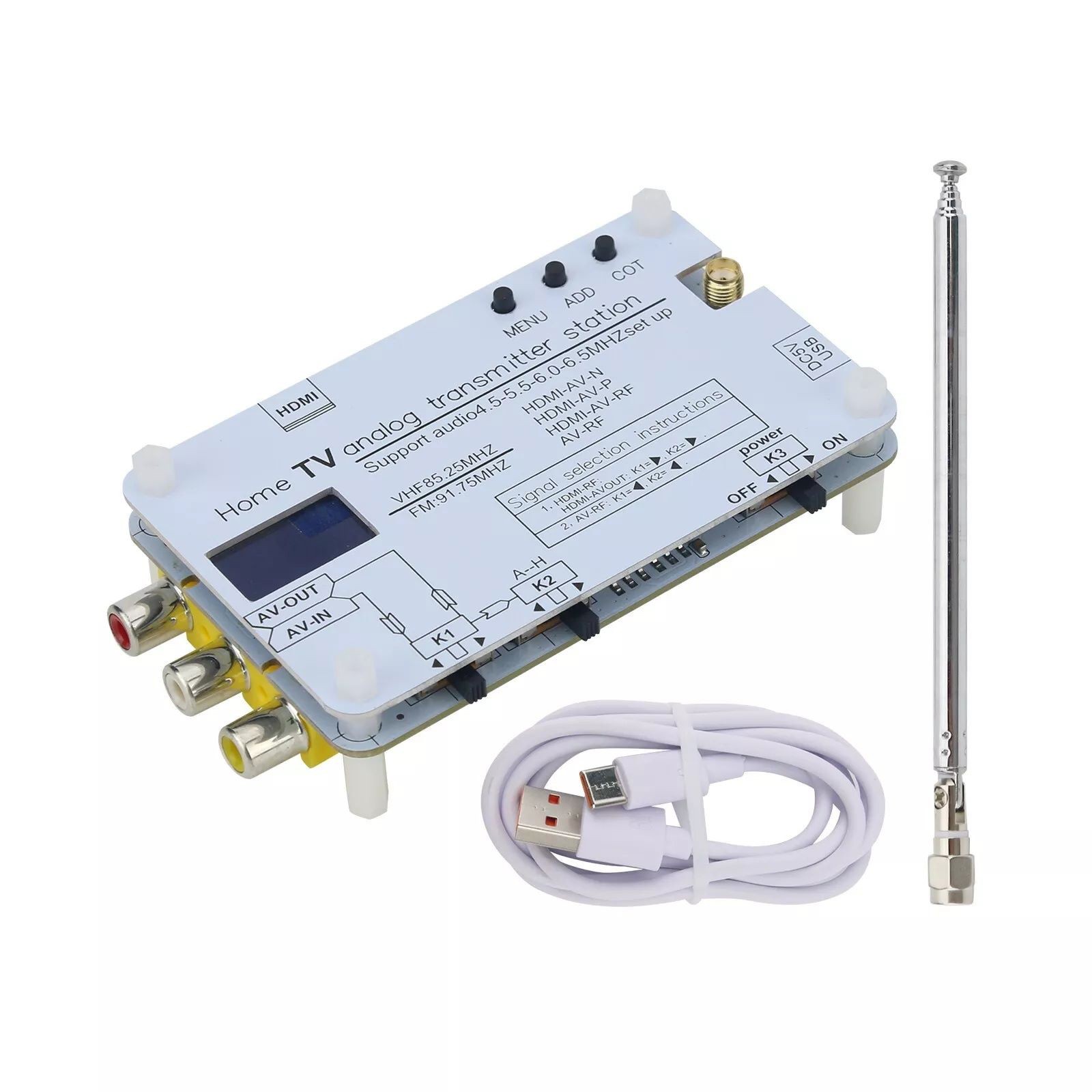 Analog TV Signal Transmitter Home Analog TV Transmitter OLED Display w/ Antenna