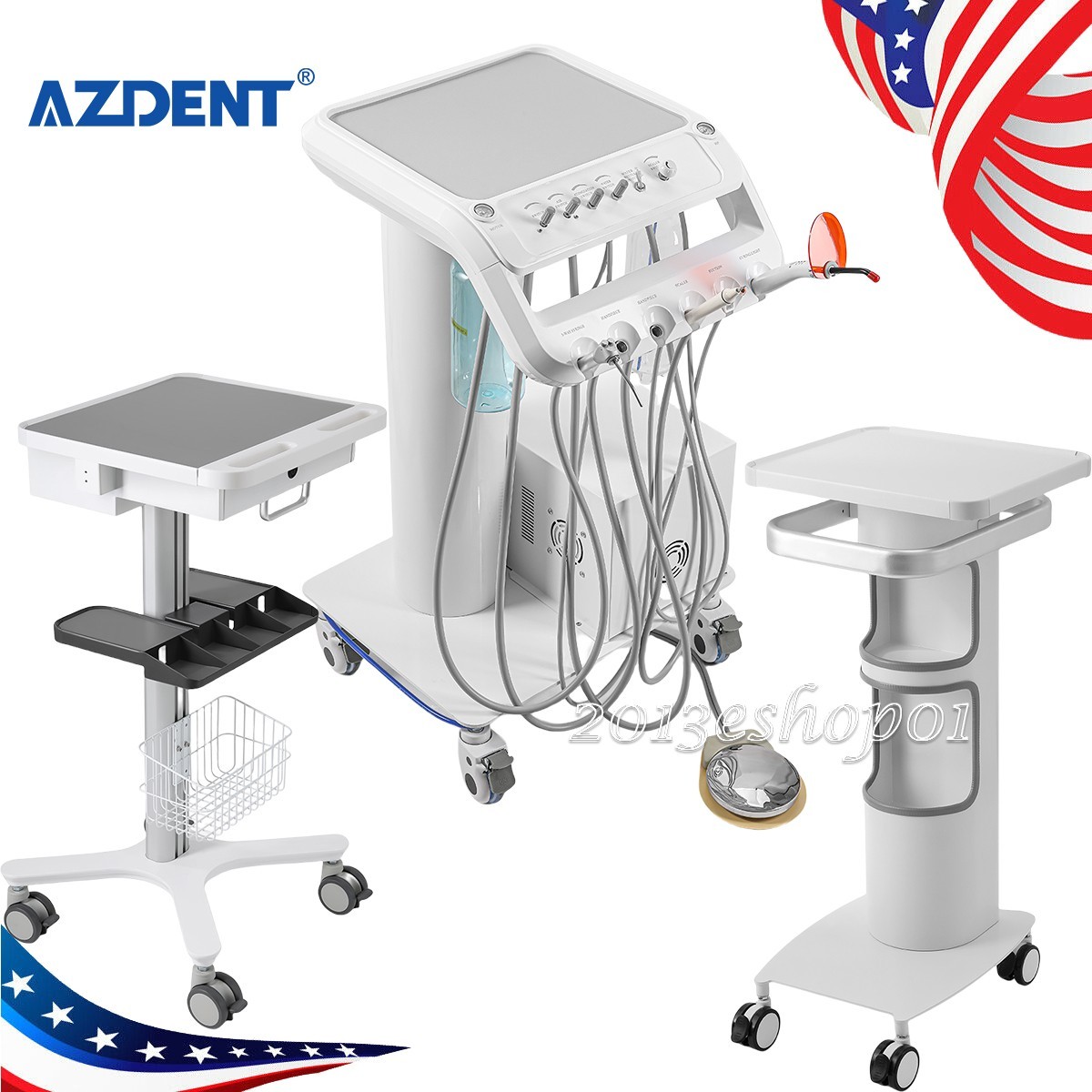 AZDENT Portable Dental Delivery Unit Air Compressor /Rolling Cart Trolley