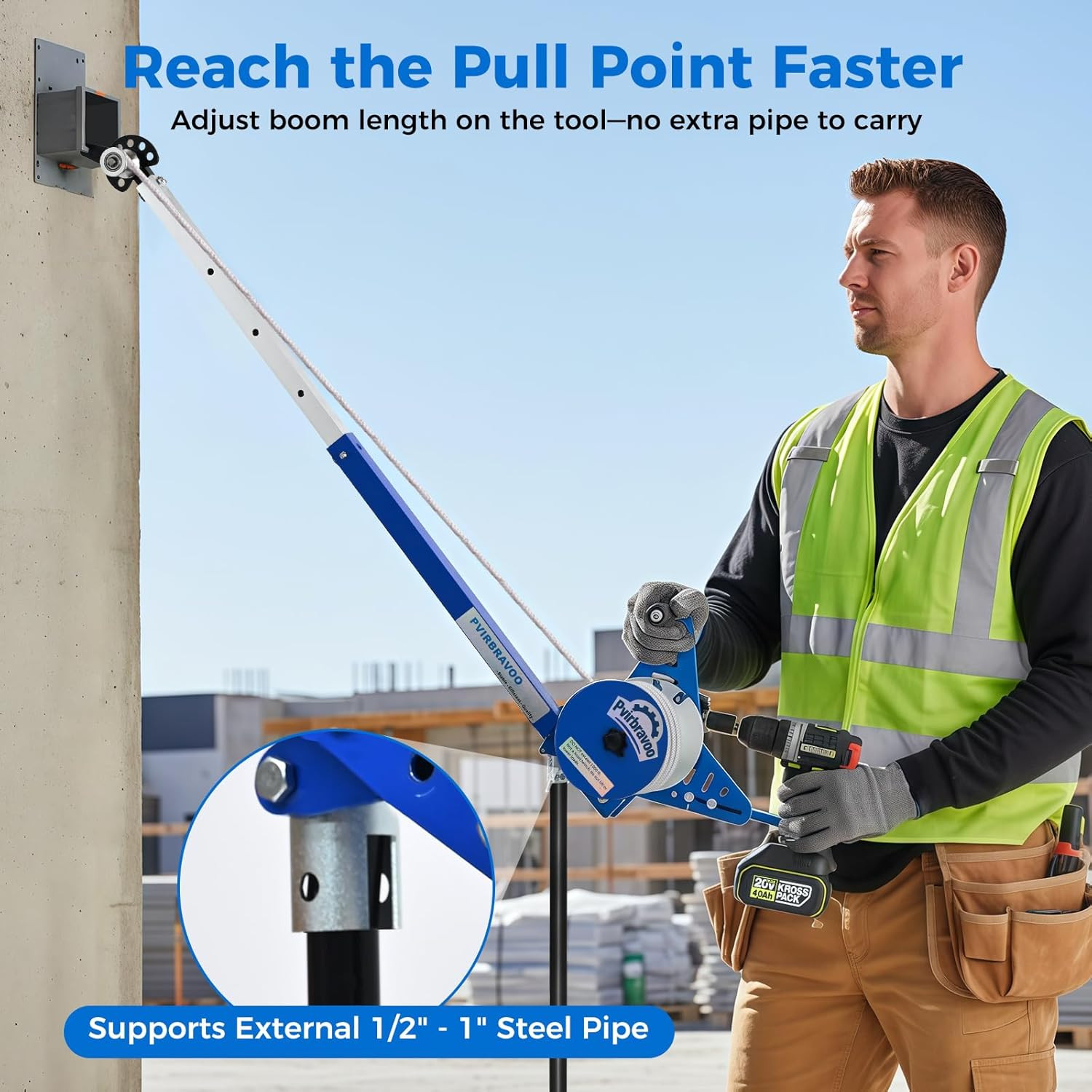 Handheld Cable Puller Drill Powered Wire Tugger with 1000lb Pulling Force