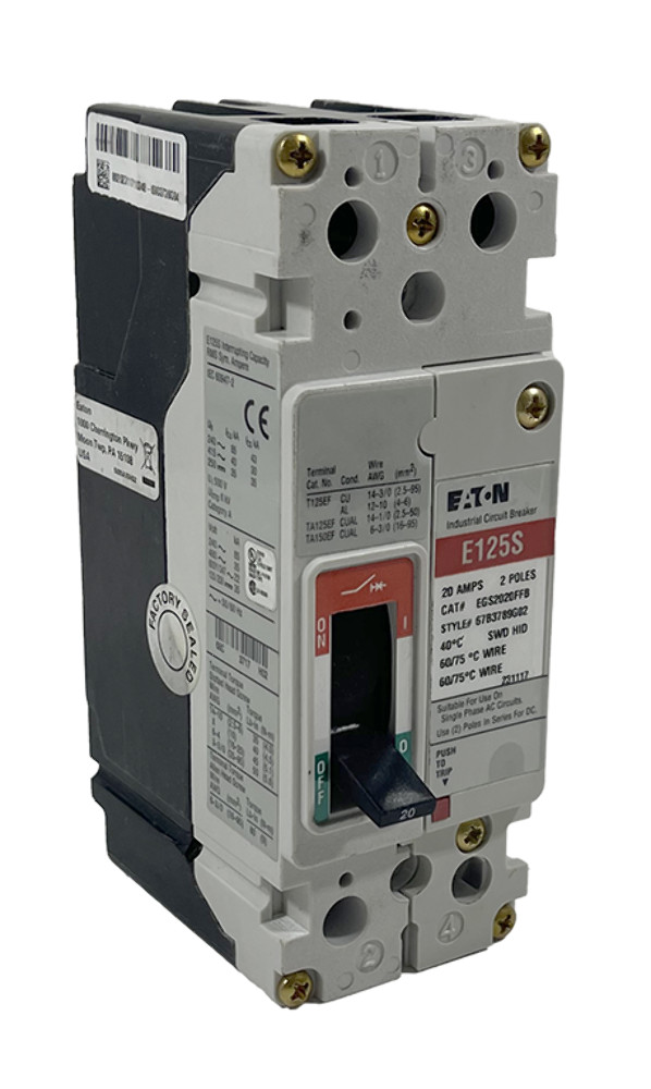 Eaton EGS2020FFB Circuit Breaker | 20A | 600Y/347V | 2‑Pole | 22kAIC | Bolt‑On