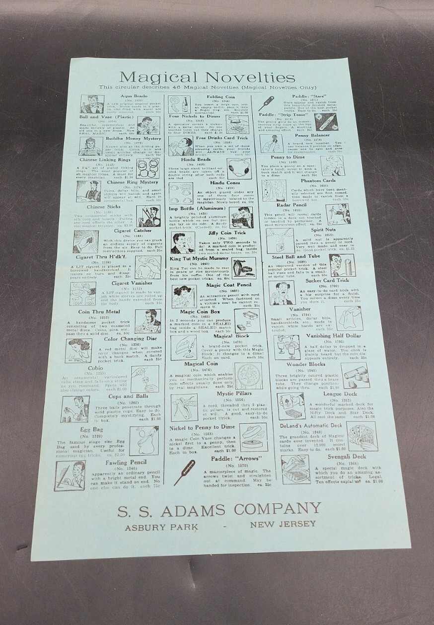Vintage S.S. ADAMS Co Magical Novelties Advertising Salespaper  8.5" X 14"
