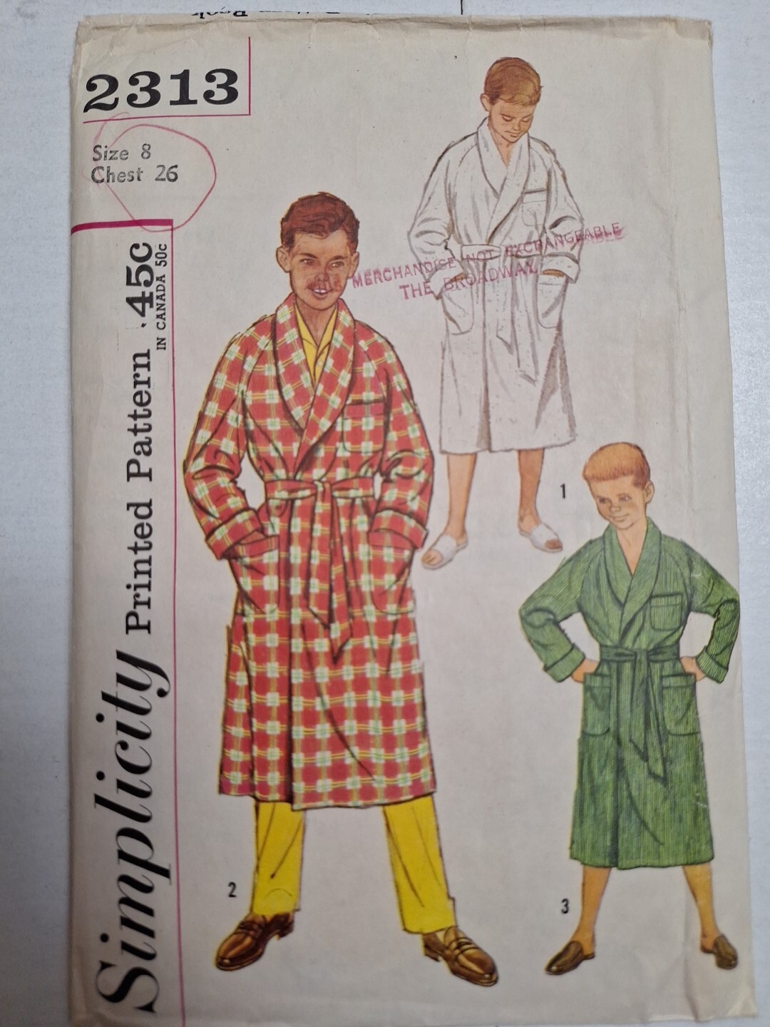 Bath RobeLounge Boys 8 Simplicity 2313 Sewing Pattern VTG 50's Cut Tie Pockets