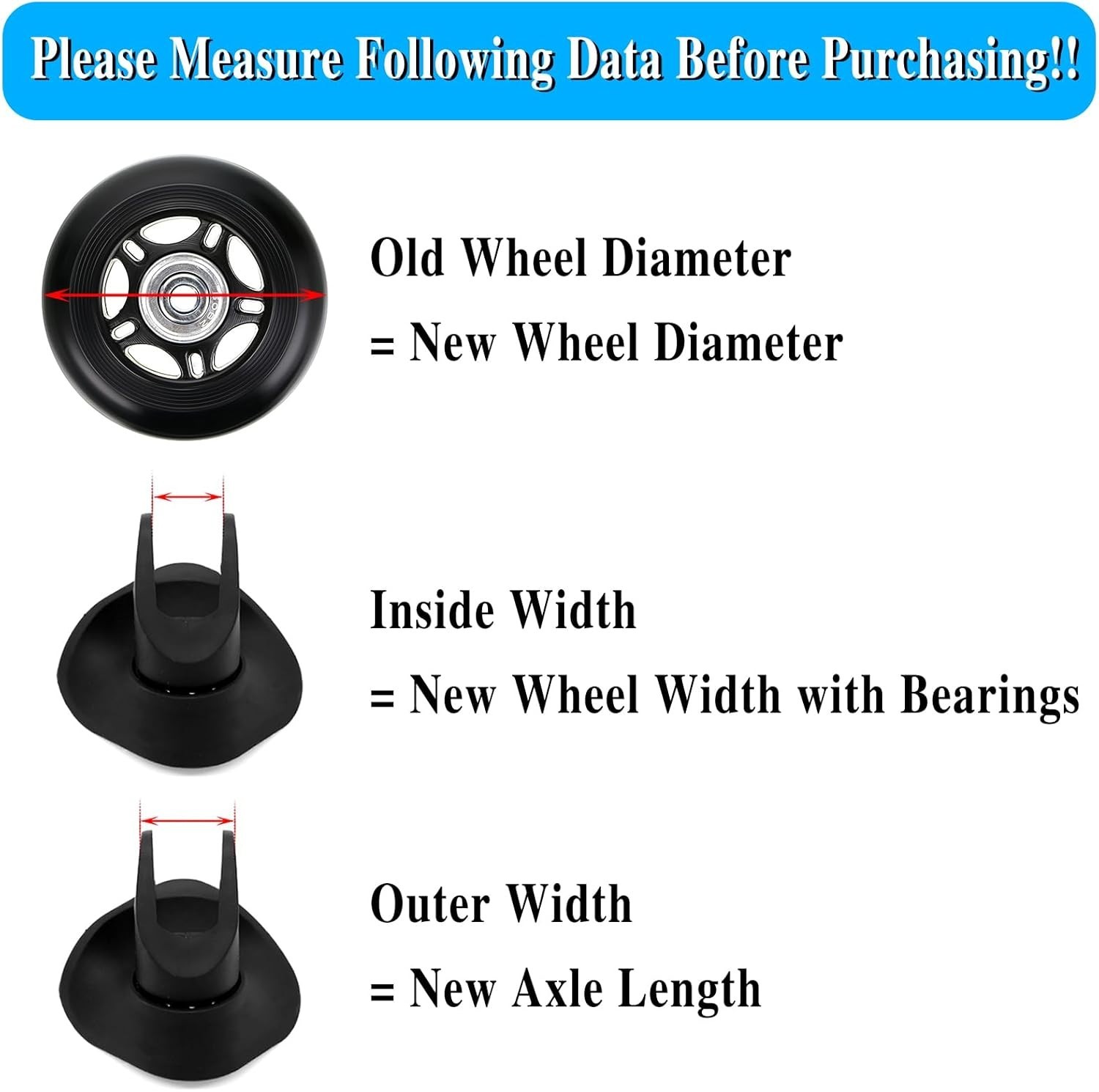 45mm x 18mm Luggage Suitcase Replacement Wheels, Rubber Swivel Caster Wheels ...