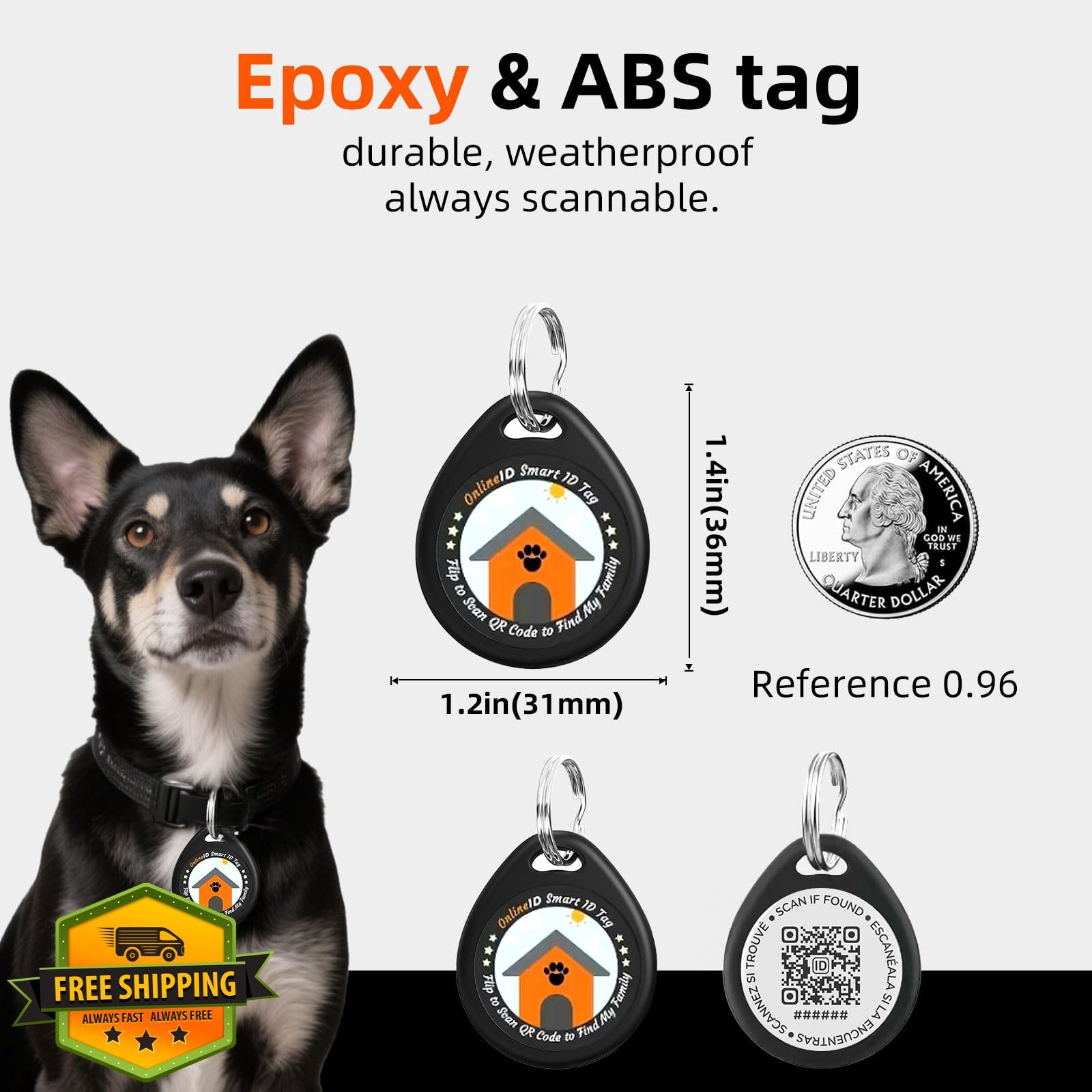 Personalized Cat Tag, QR Code ID, Blue, Small, Online Profile System
