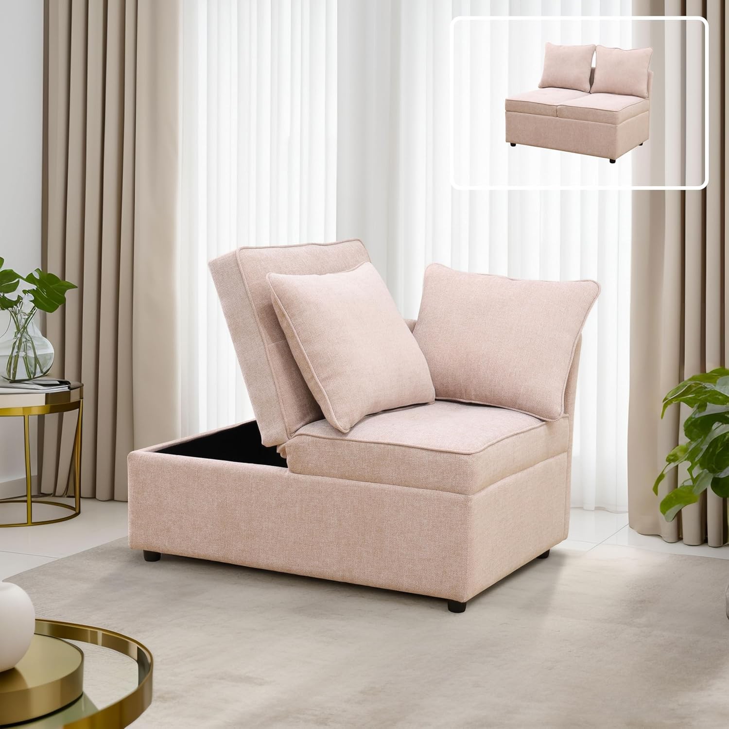 Sleeper Sofa 4-in-1 Convertible Ottoman Couch Bed Modern Sackcloth Futon Sofa