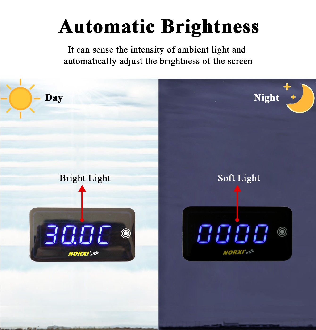 Motorcycle car etc.temperature Thermomete Voltage Time LED Display 3 in 1 Meter