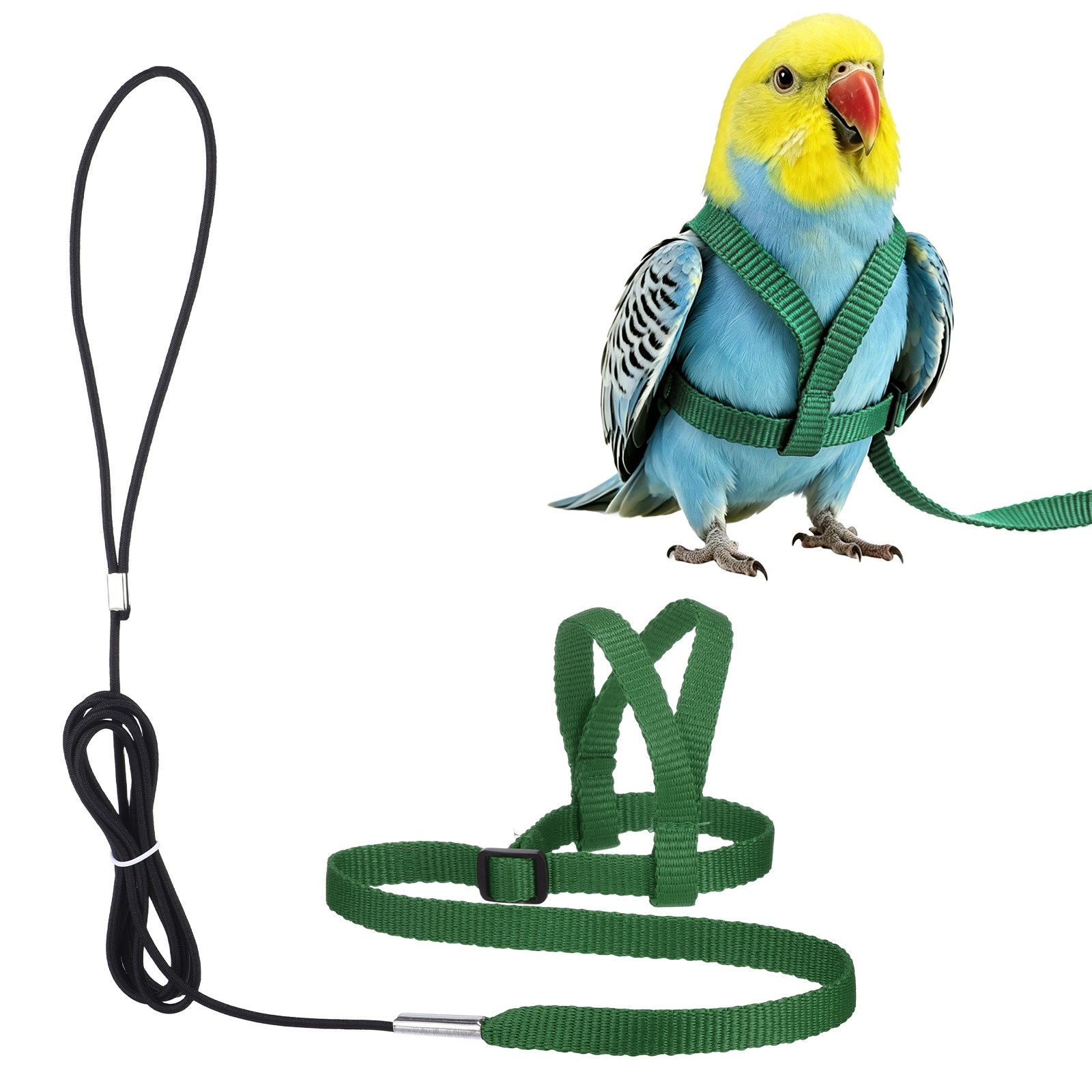 Adjustable Bird Harness Parrot Leash, l Size Nylon Bird Harness, Green
