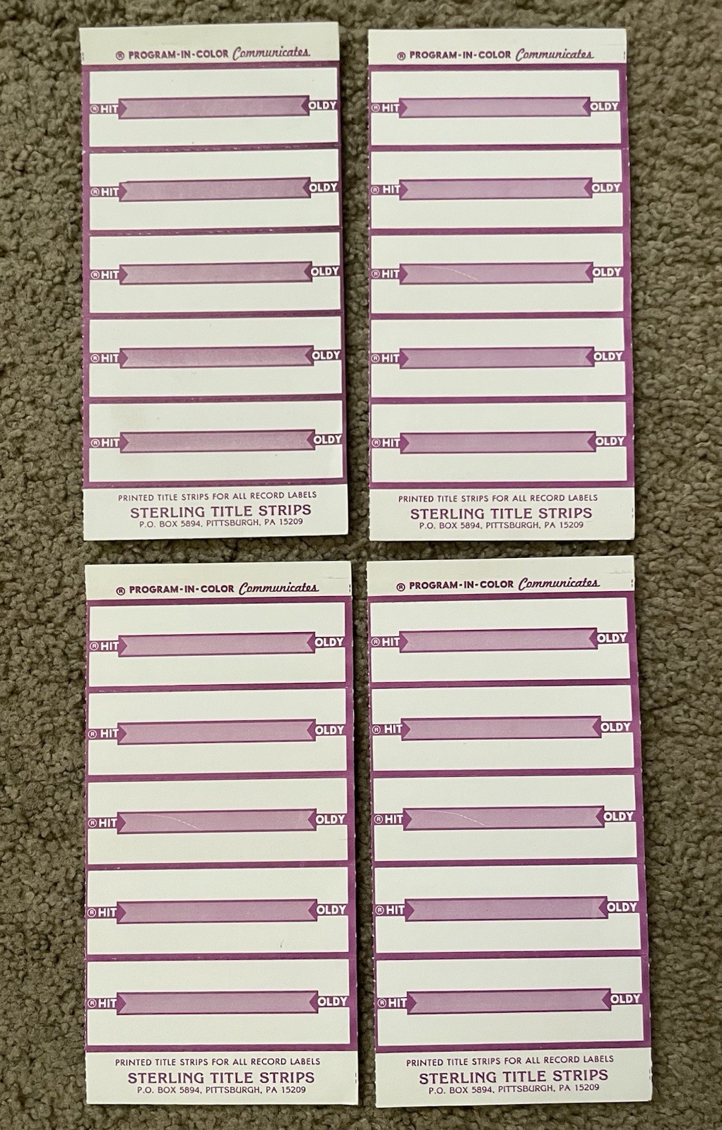 Sterling Title Strips - New Blank Lot of 20 Vintage Jukebox Labels Pittsburg PA