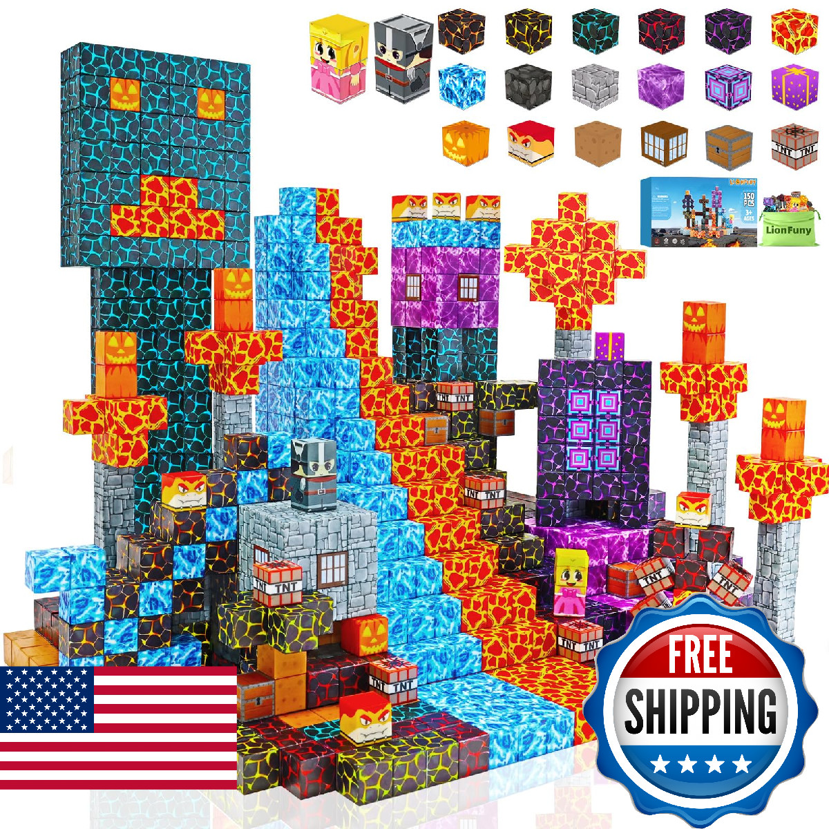 LionFuny150PCS Magnetic Blocks, Magnetic Building Blocks, Magnet Blocks for Kids