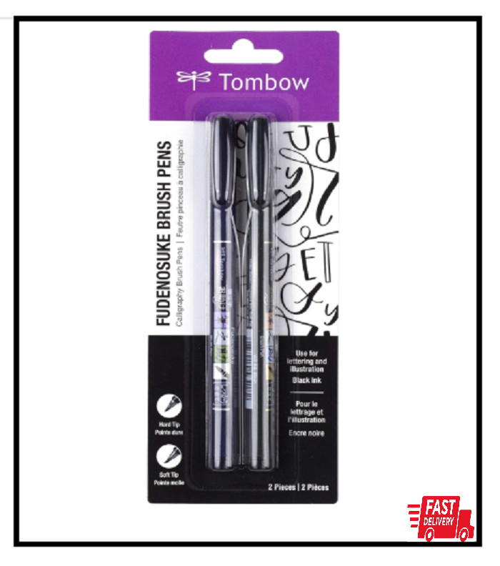 Tombow 62038 Fudenosuke Brush Pen, 2-Pack. Soft and Hard Tip Fudenosuke Brush Pe