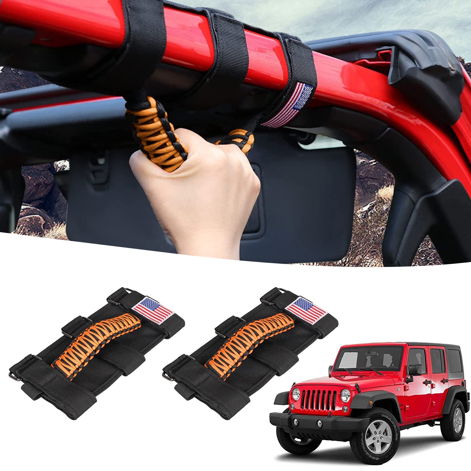GAIZON 2 Pack Roll Bar Grab Handles Paracord Grip for 2 Pack, Orange