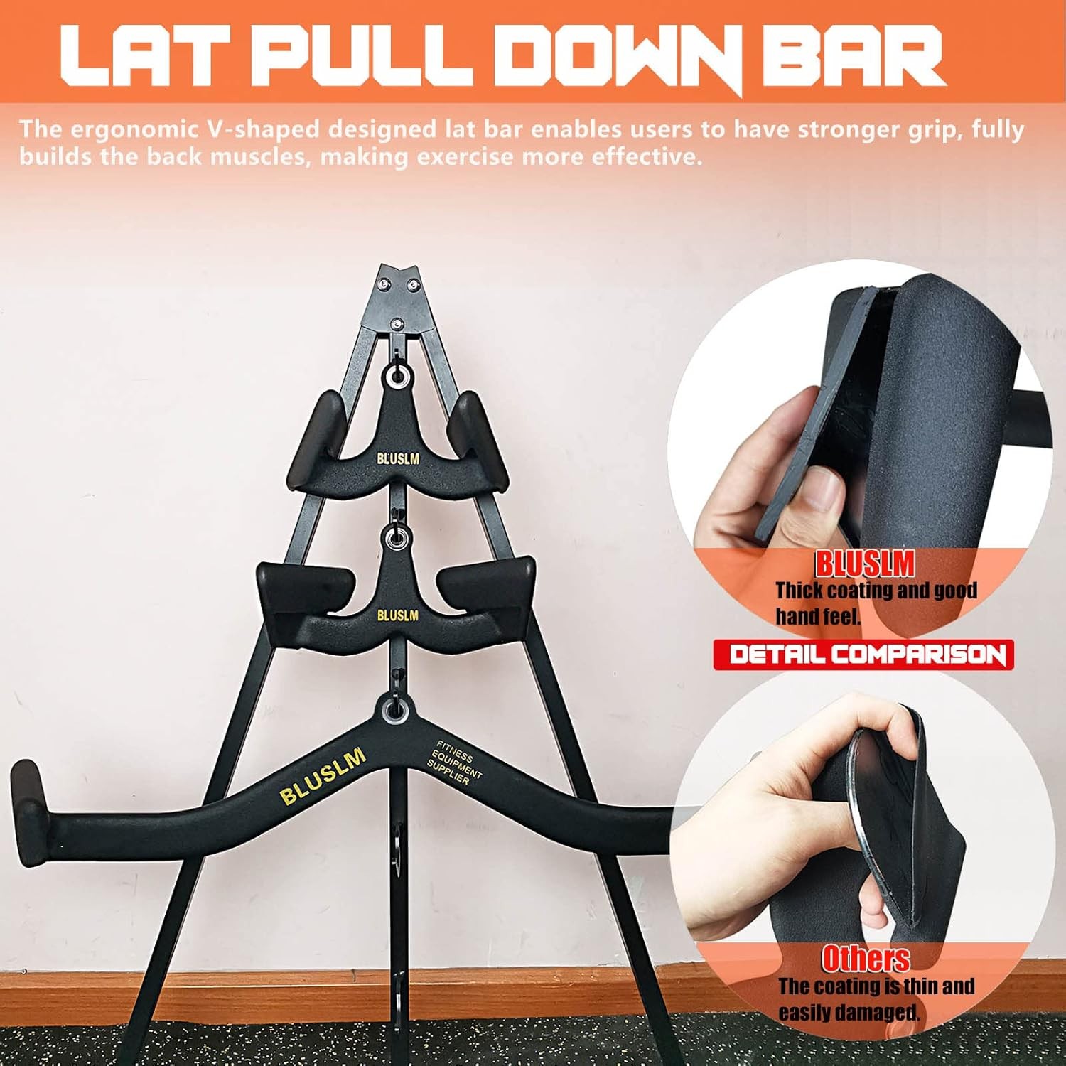 LAT Pull Down Bar for Cable Machine, Pulldown Attachments T V 3PIECES