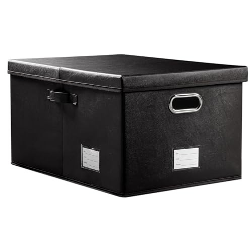 Collapsible Storage Box with Lid [1-Pack] Leather Fabric X-Large(1-Pack) Black