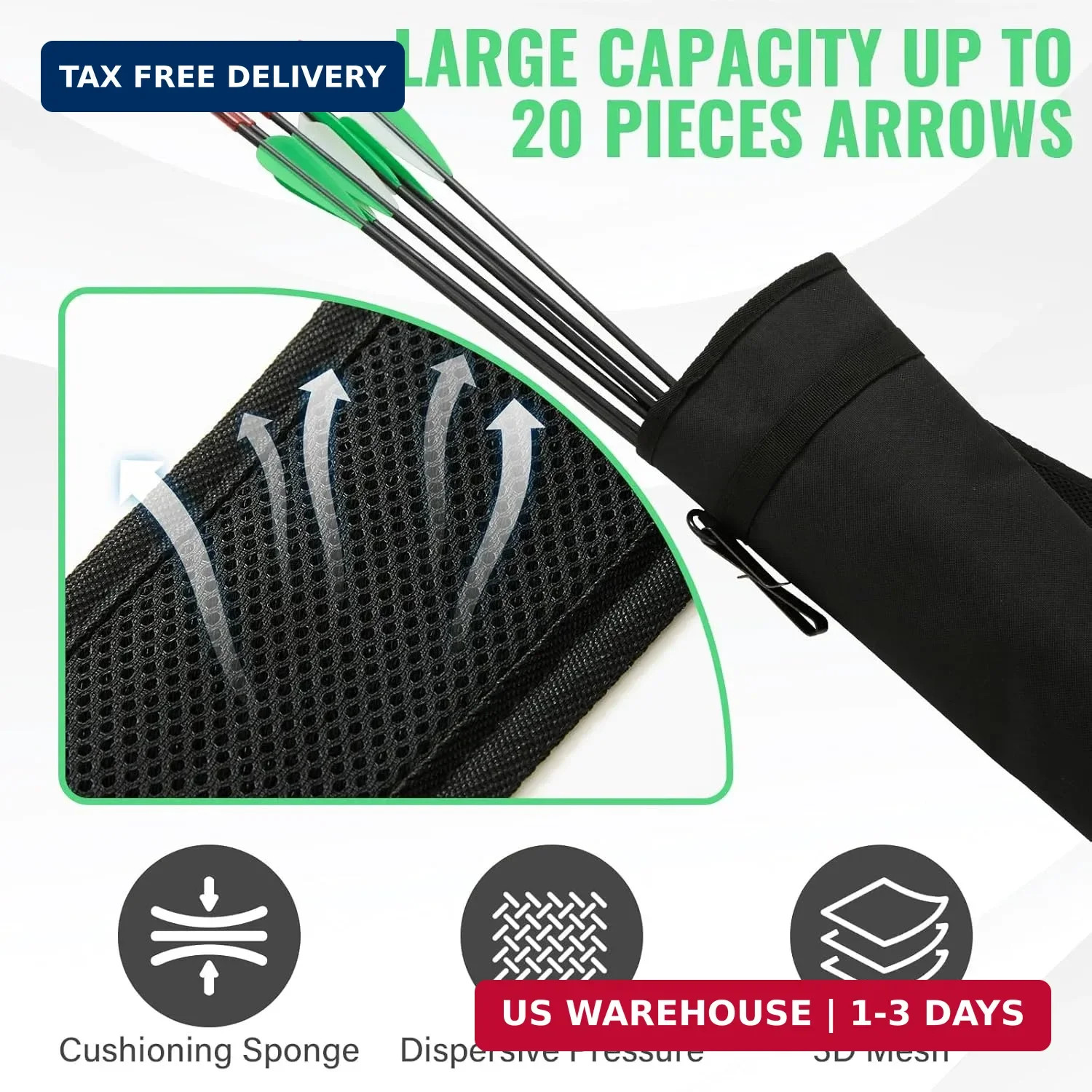 Archery Quiver - Adjustable Back & Hip Arrow Holder for Compound & Recurve Bows