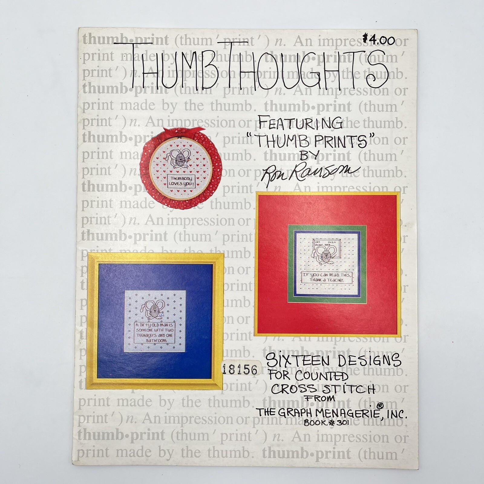 Thumb Thoughts Thumbprints Ron Ransom Cross Stitch 1984 Graph Menagerie Book 301