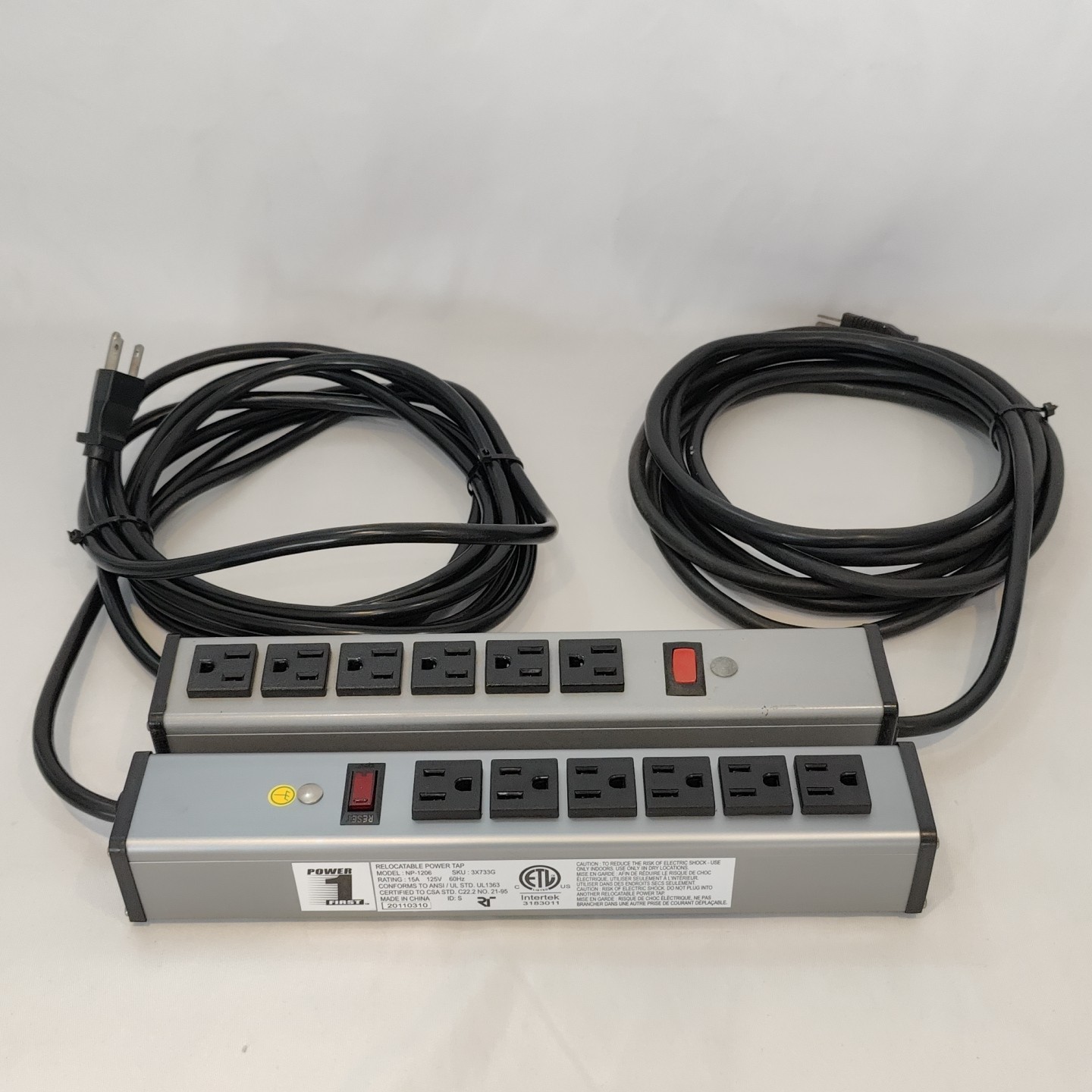 1 Wiremold 3X733 & 1 First Power NP-1206 Relocatable Power Tap 15' Power Cords