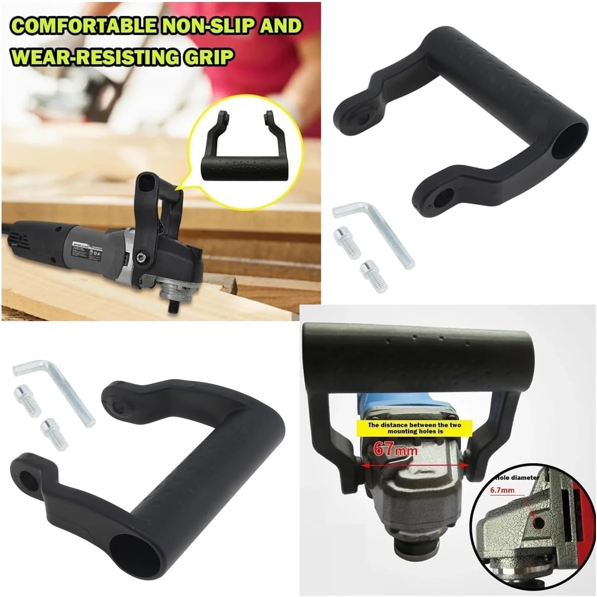 2 Pack Angle Grinder Handle Replacement U Shape Non-Slip Loop Grip for 8mmThread