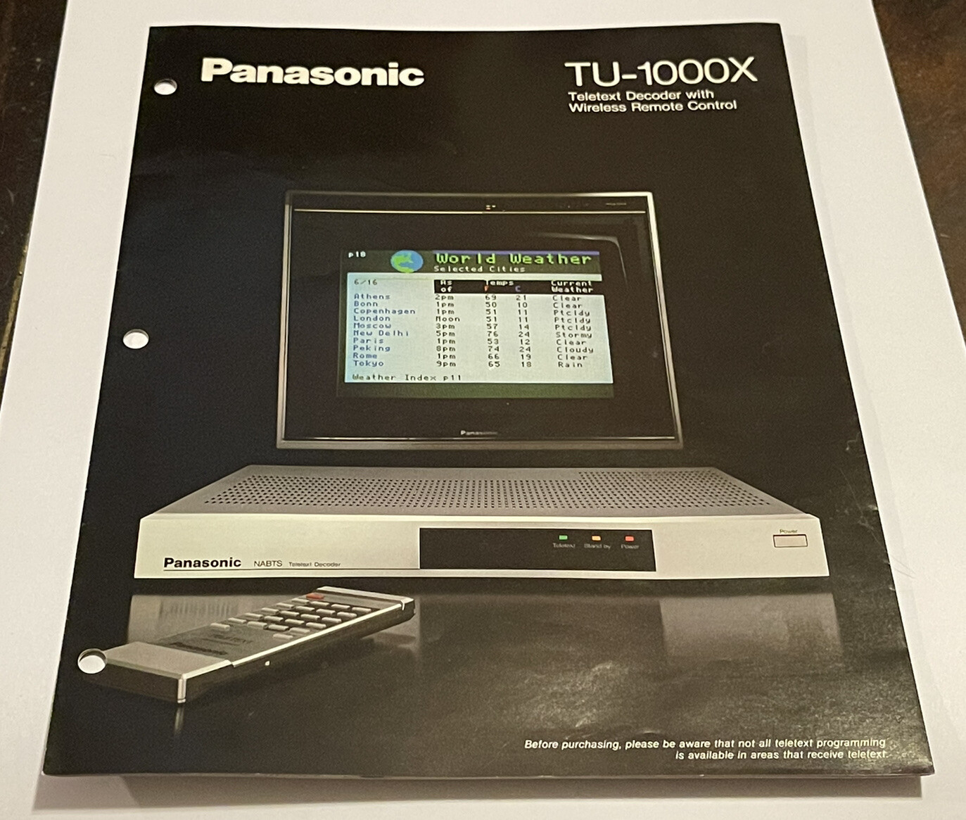 Vintage 1980’s Rare Panasonic TU-1000X NABTS Teletext Decoder Sales Brochure