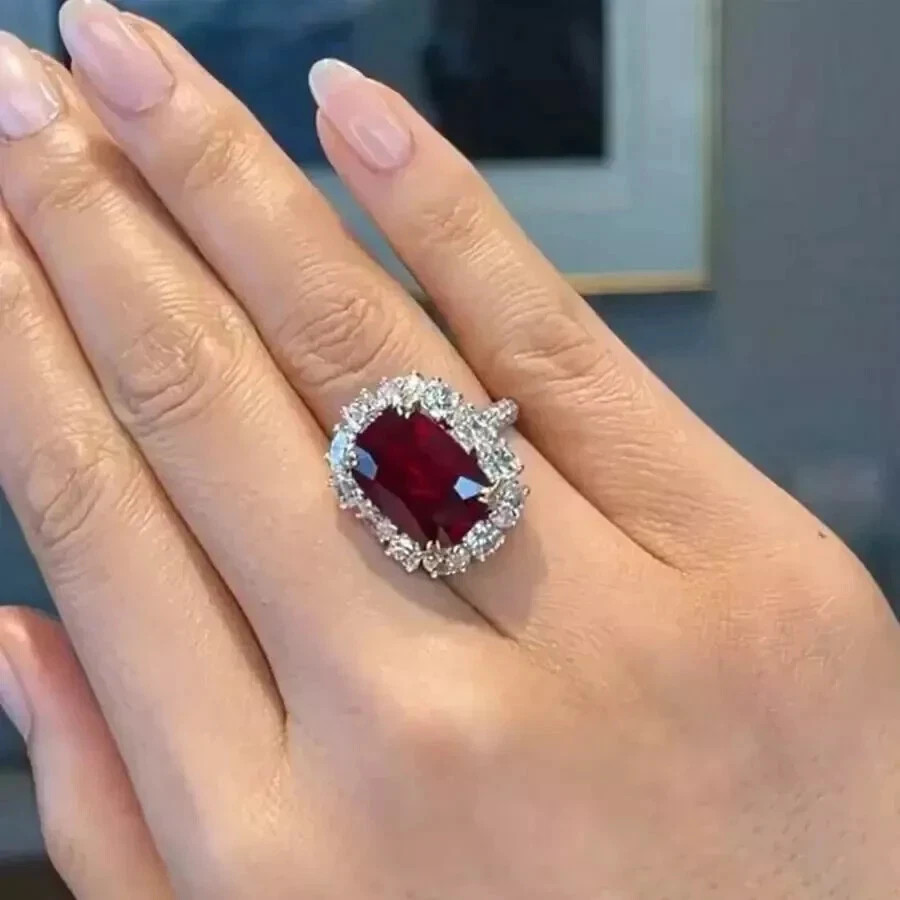 4Ct Cushion Cut Lab-Created Ruby Women's Engagement Ring 14K White Gold Plated