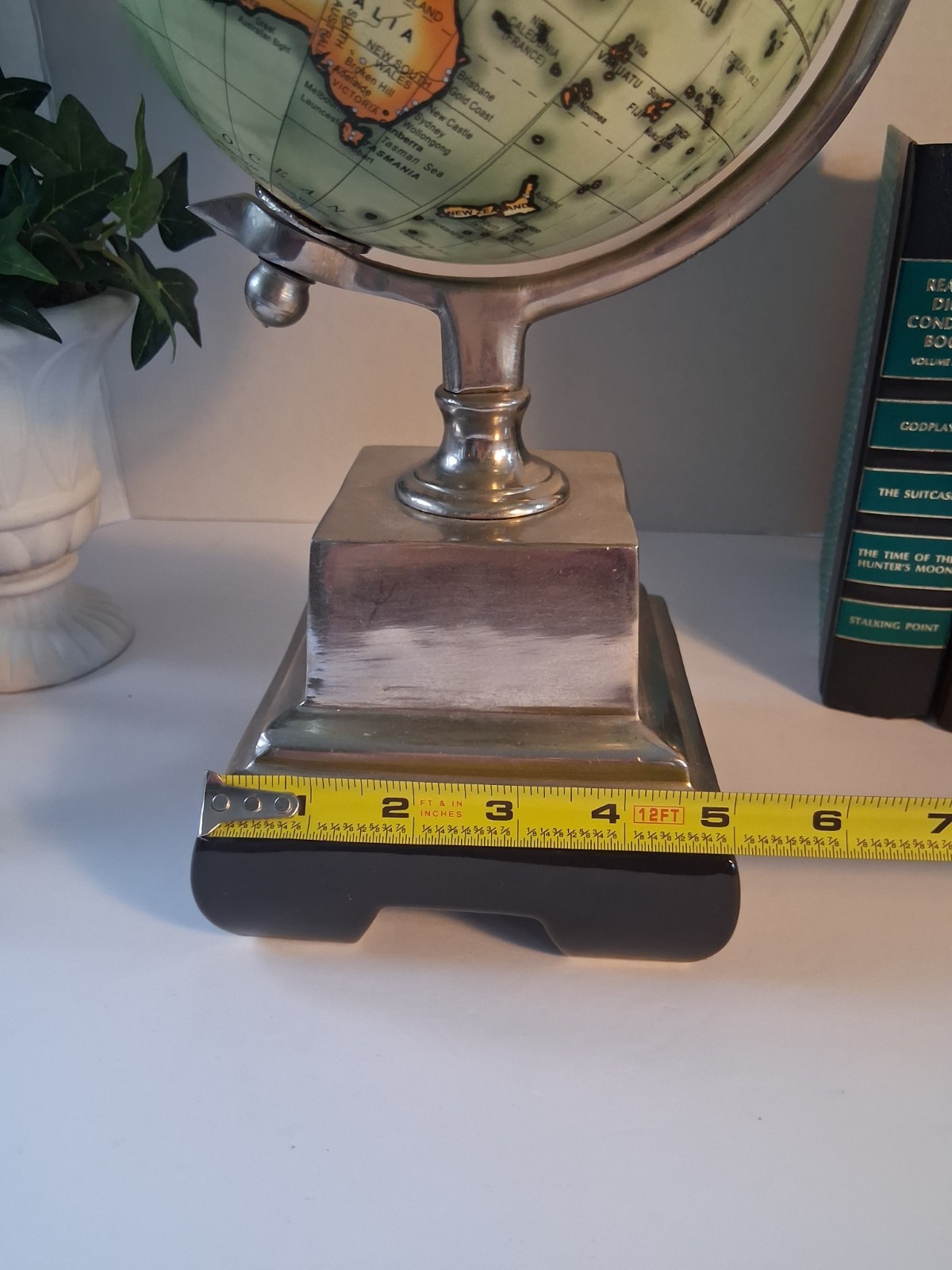 World Globe; Pedestal Style; Silver Toned, Desktop Globe