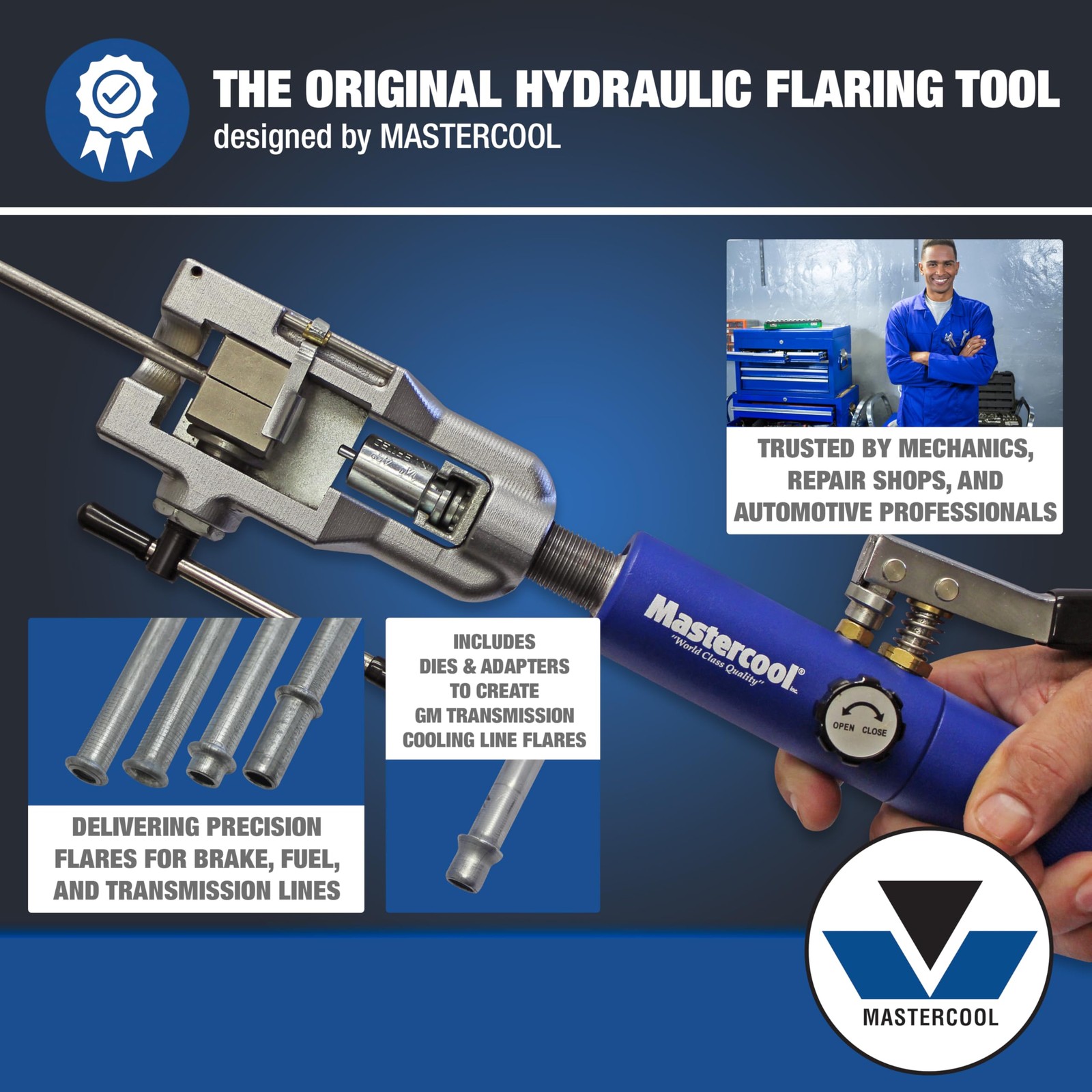 Mastercool 72485-PRC Universal Hydraulic Flaring Tool – 45° Silver/Blue