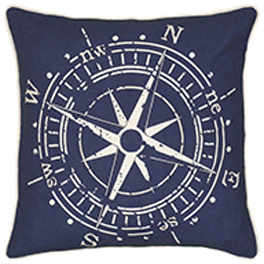 Rizzy Blue Compass Printed Directions Transitional Throw Pillow Nautical T06392