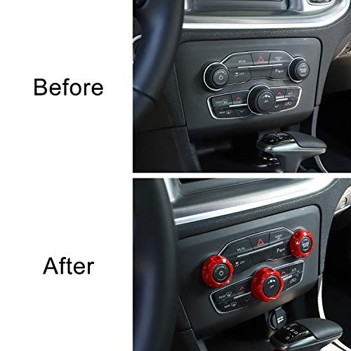 Radio AC Knobs Air Conditioner Switch Button for 2015-2024+ Dodge Red