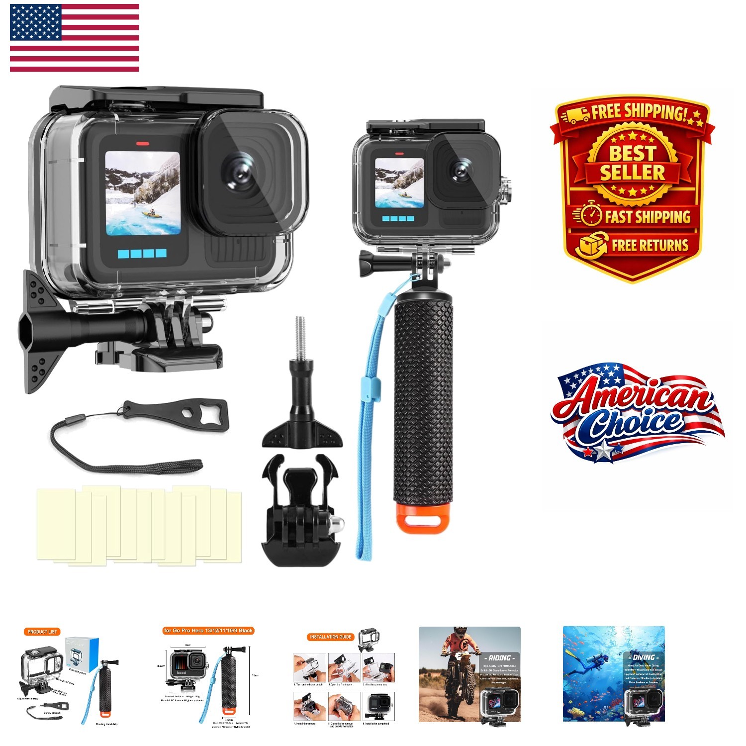 Ultimate 196FT Waterproof Case + Grip for GoPro Hero 9-13 - Capture Underwater