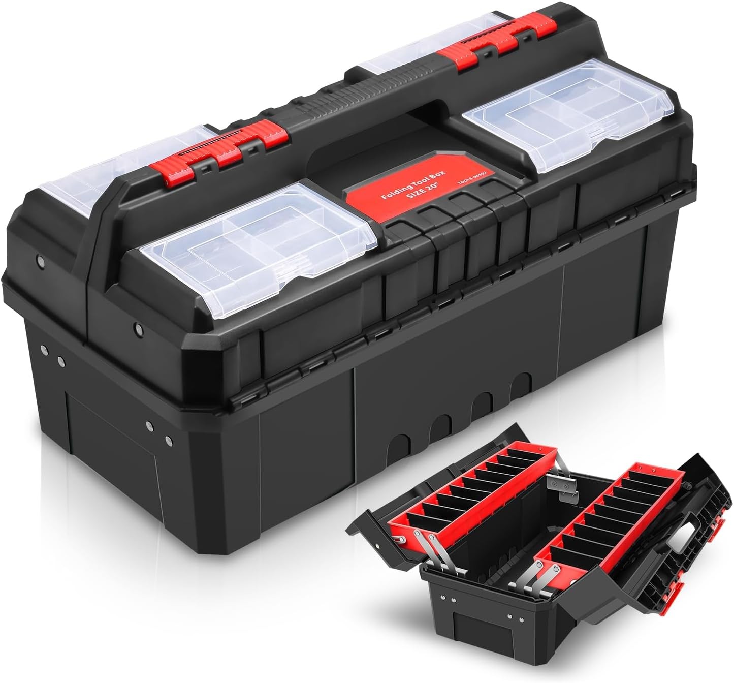 Tool Box Set Portable 2-layer Folding Toolbox W/ Non-slip Handle Tray Garage
