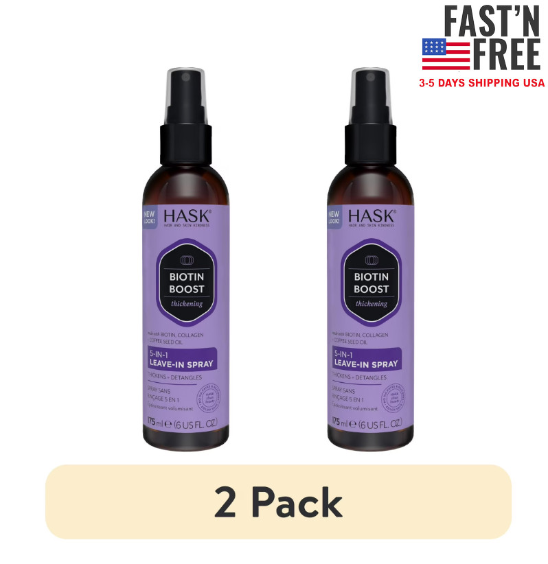 (2 pack) Hask Biotin Boost Thickening 5-in-1 Leave-in Spray, 6 fl oz