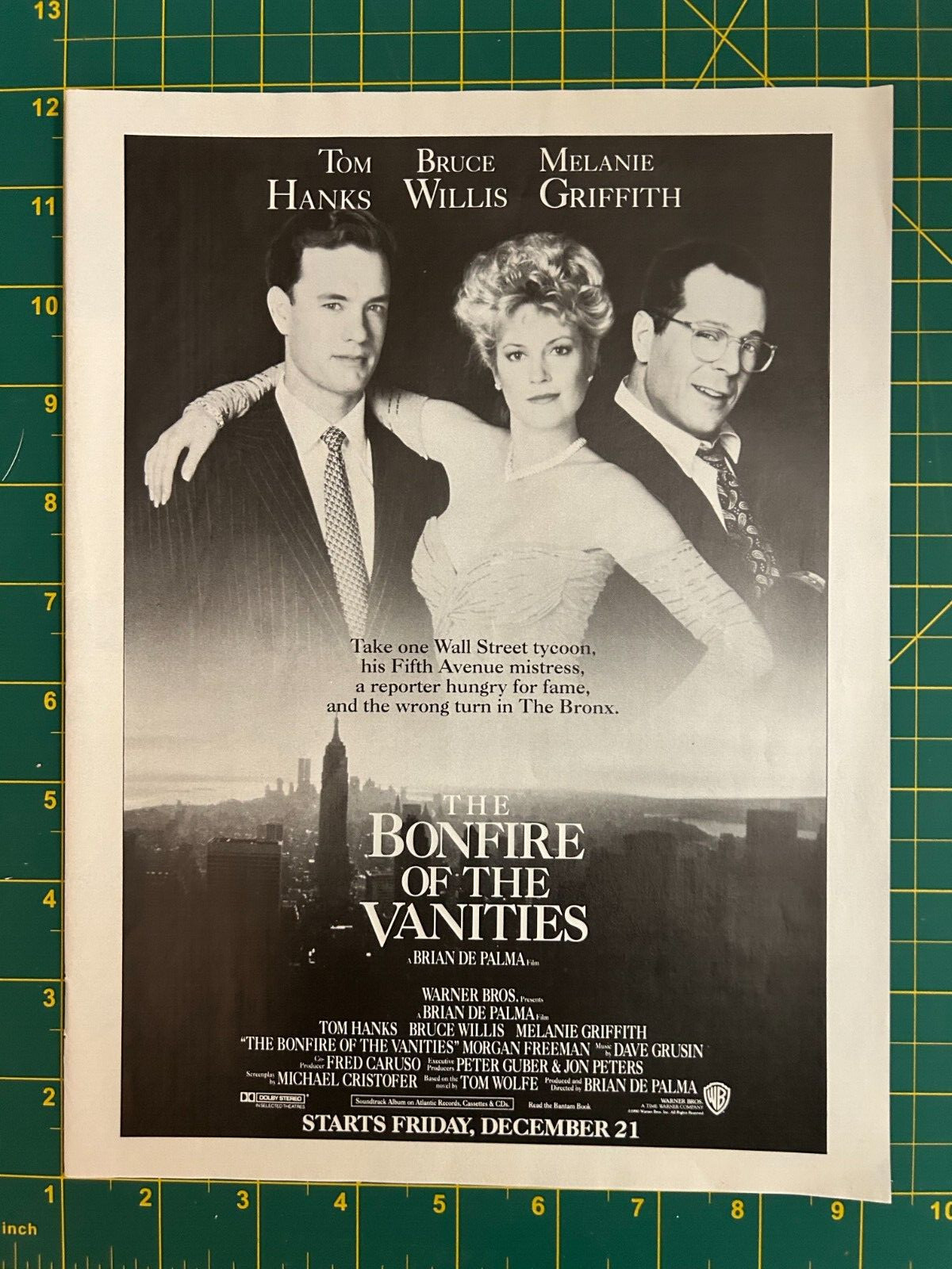 1991 Vintage The Bonfire Of The Vanities Movie Tom Hanks Willis Print Ad T1