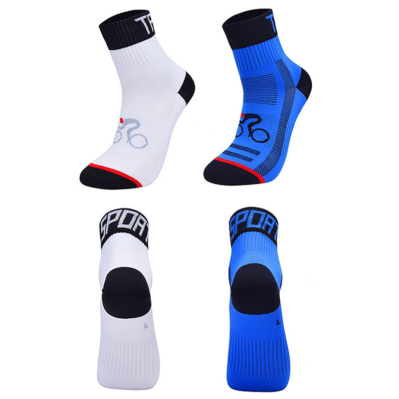 2 Pairs Cycling Socks Pro Road Riding Bicycle Bike Sport Ankle Socks Blue White