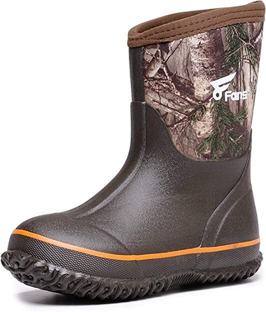 8 Fans Kids Size 8 Neoprene Rain Boots, Waterproof  Hunting & Fishing Realtree