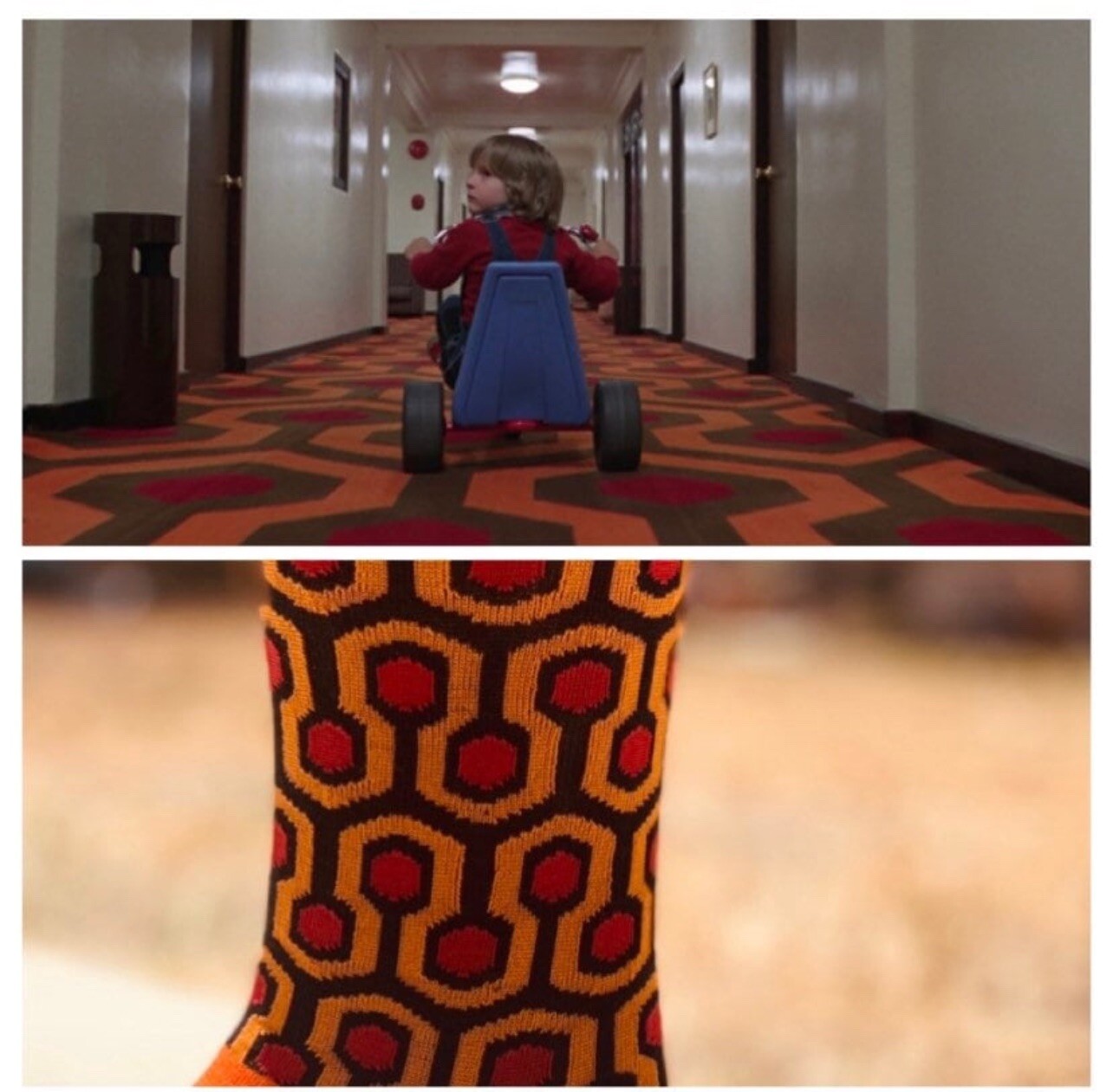The SHINING sock inspired OVERLOOK HOTEL rug inspired crew sock
