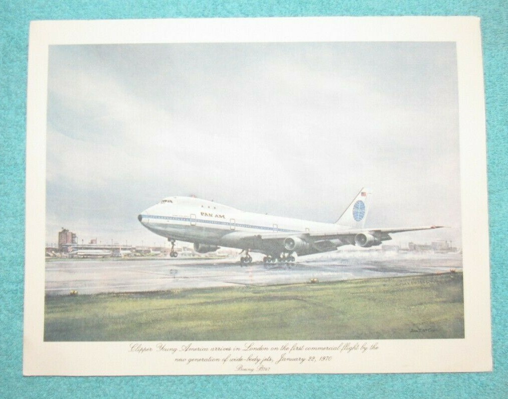 1970 Boeing 747 Landing in London Pan Am Airlines Food Menu - Pan American