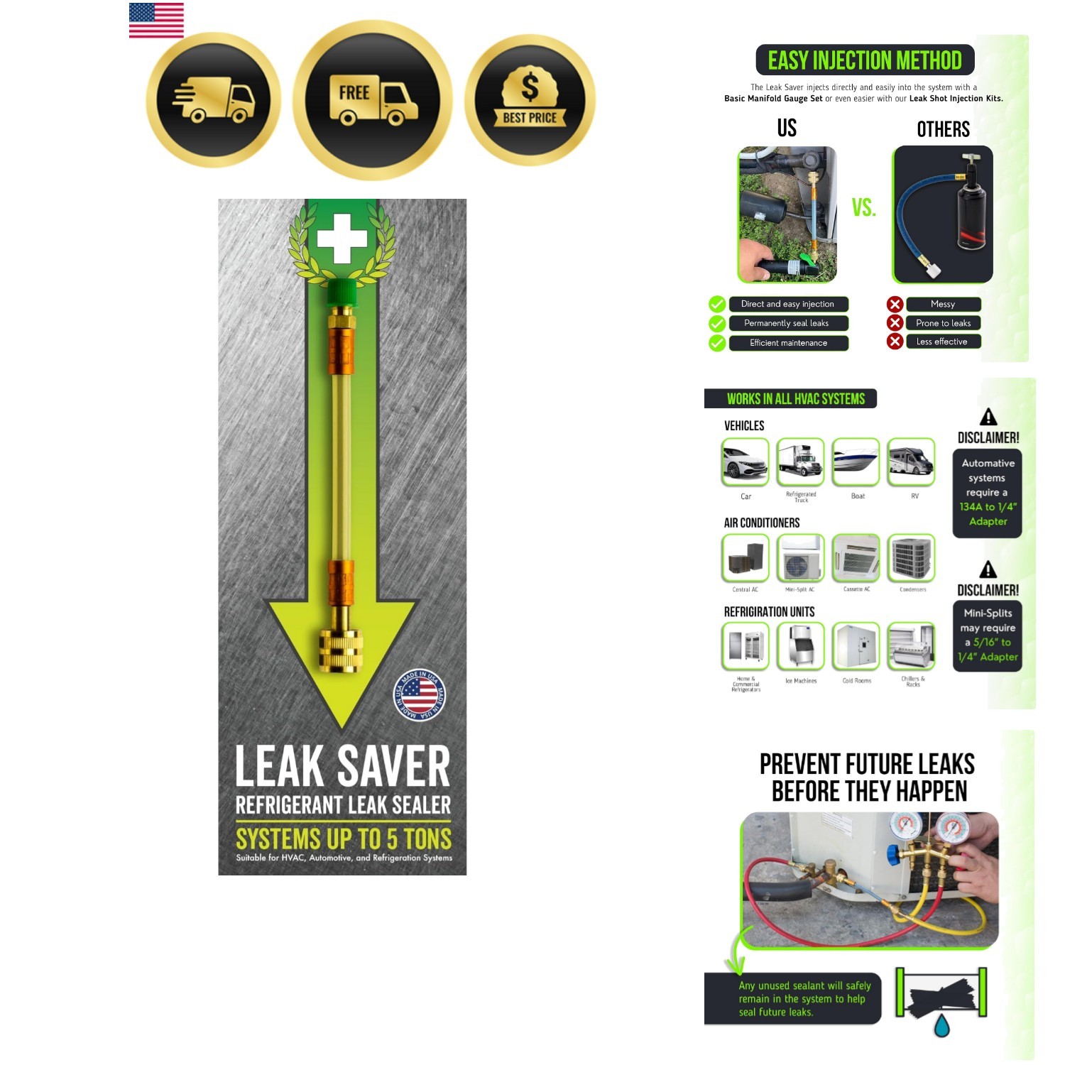 Direct Inject AC Leak Sealer | AC Stop Leak for Most HVAC Systems Up to 5 Ton...