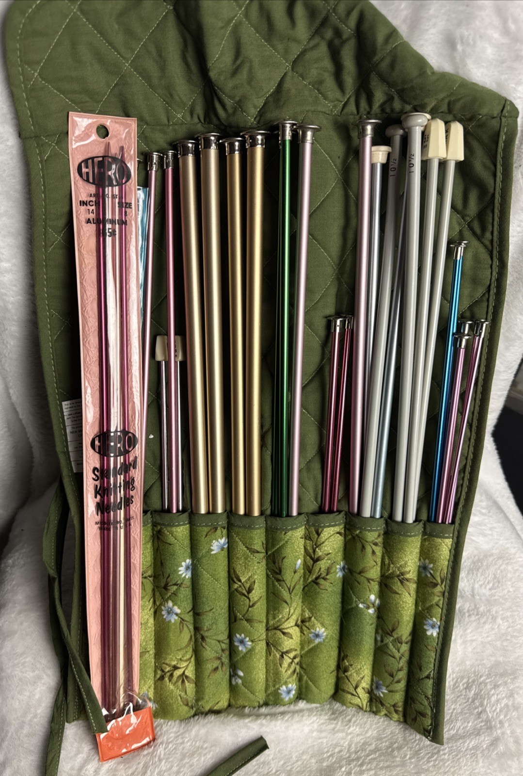 Large Lot Knitting Needles In roll Up Case Bates HERO INOX BOYE SYMA ZEPHR 30+
