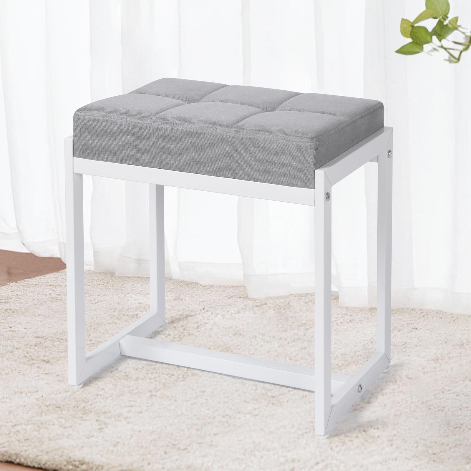 Vanity Stool, Vanity Chair Stools for Makeup Room, Square Linen Makeup Stool ...