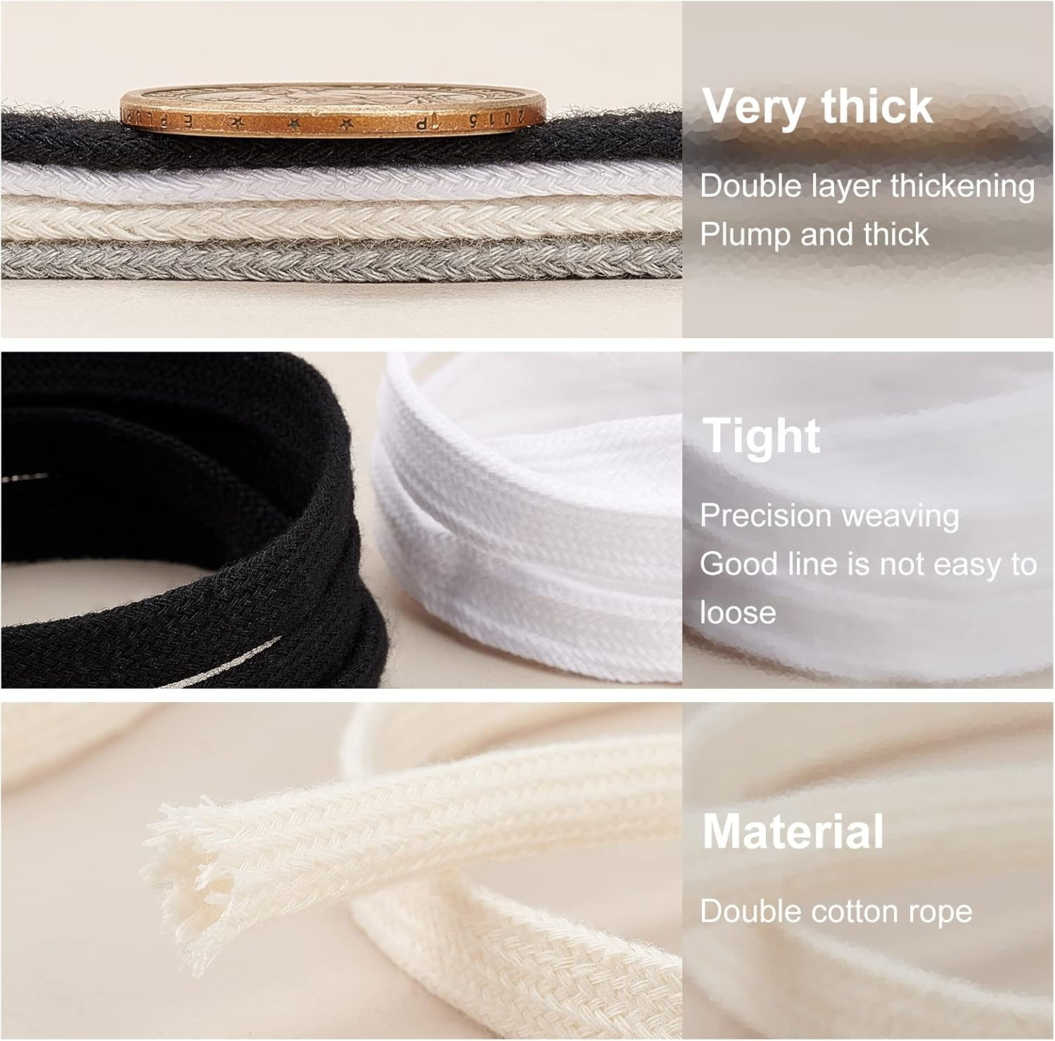 BENECREAT 27 Yards White Flat Drawstring Cord, Soft Drawstring Cotton Draw Cord,