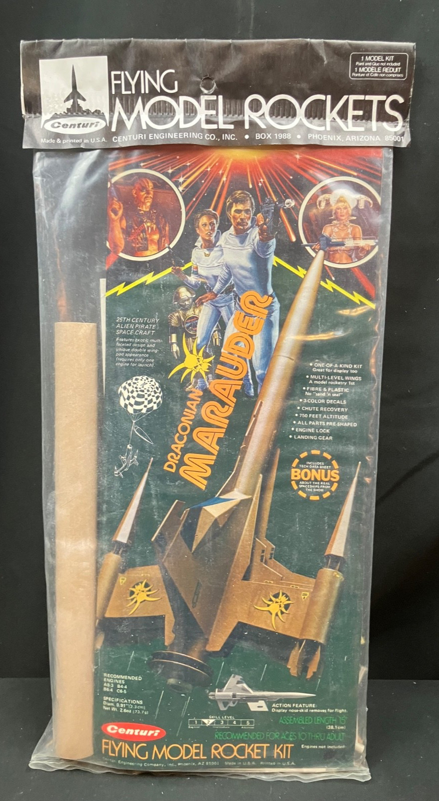 Original Centuri Buck Rogers Draconian Marauder Flying Model Rocket Kit - Sealed
