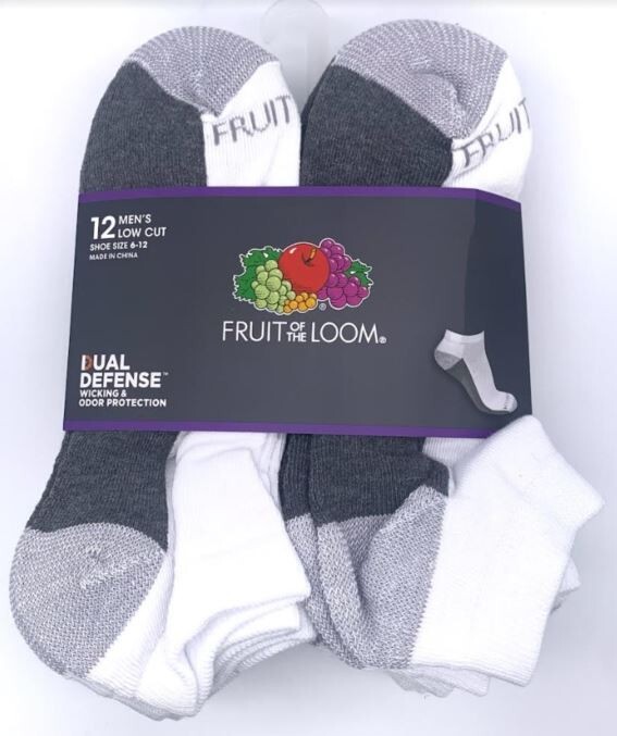 Fruit of the Loom Men's 12 Pair Pack Dual Defense Cushioned Low Cut Socks