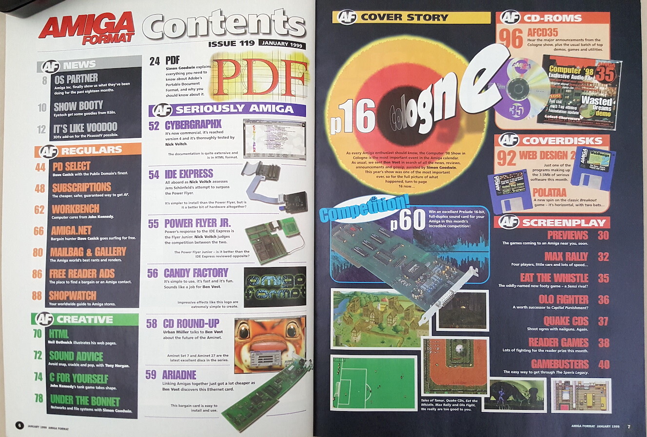 Amiga Format Magazine w/CD ©Jan.1999 Cologne'98 WebDesign2 Polataa Game +MORE