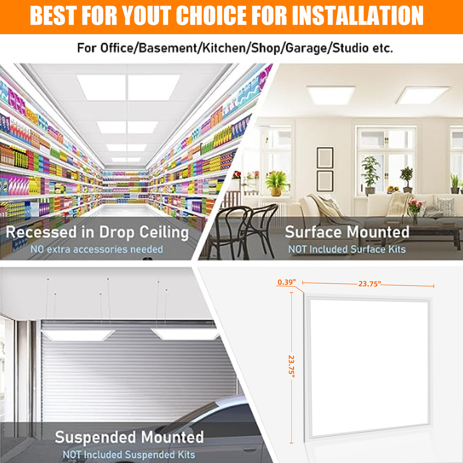 6Pack 2x2 FT LED Flat Panel Lights, Back-lit Drop Ceiling Lights, 0-10V Dimmable