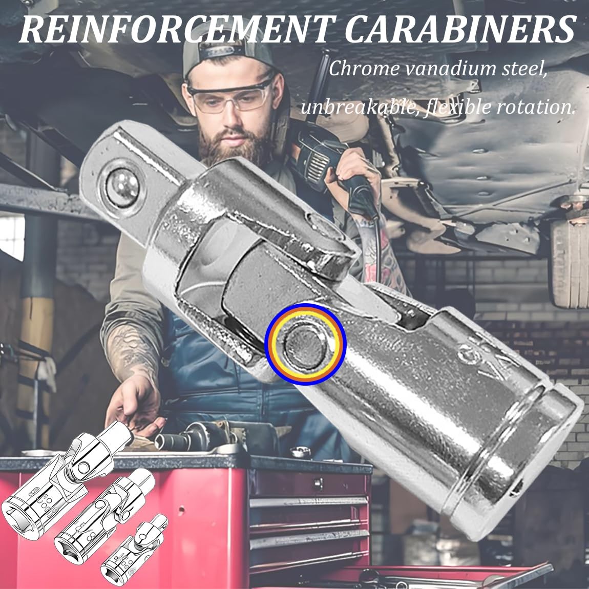 3PCS Swivel Socket Set (1/4", 3/8", 1/2"), 360° Rotating Adapters