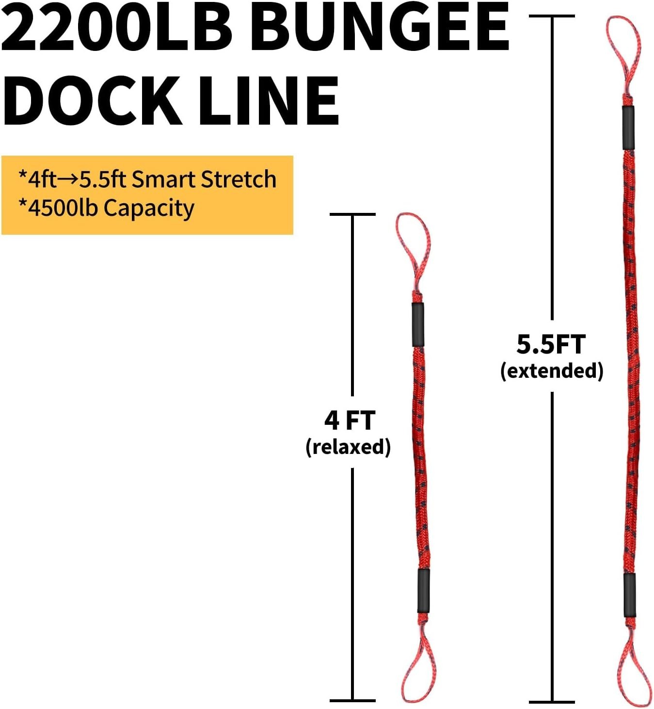 Bungee Dock Lines for Boats with Loops, Boat Tie Downs for Docking, Adjustabl...