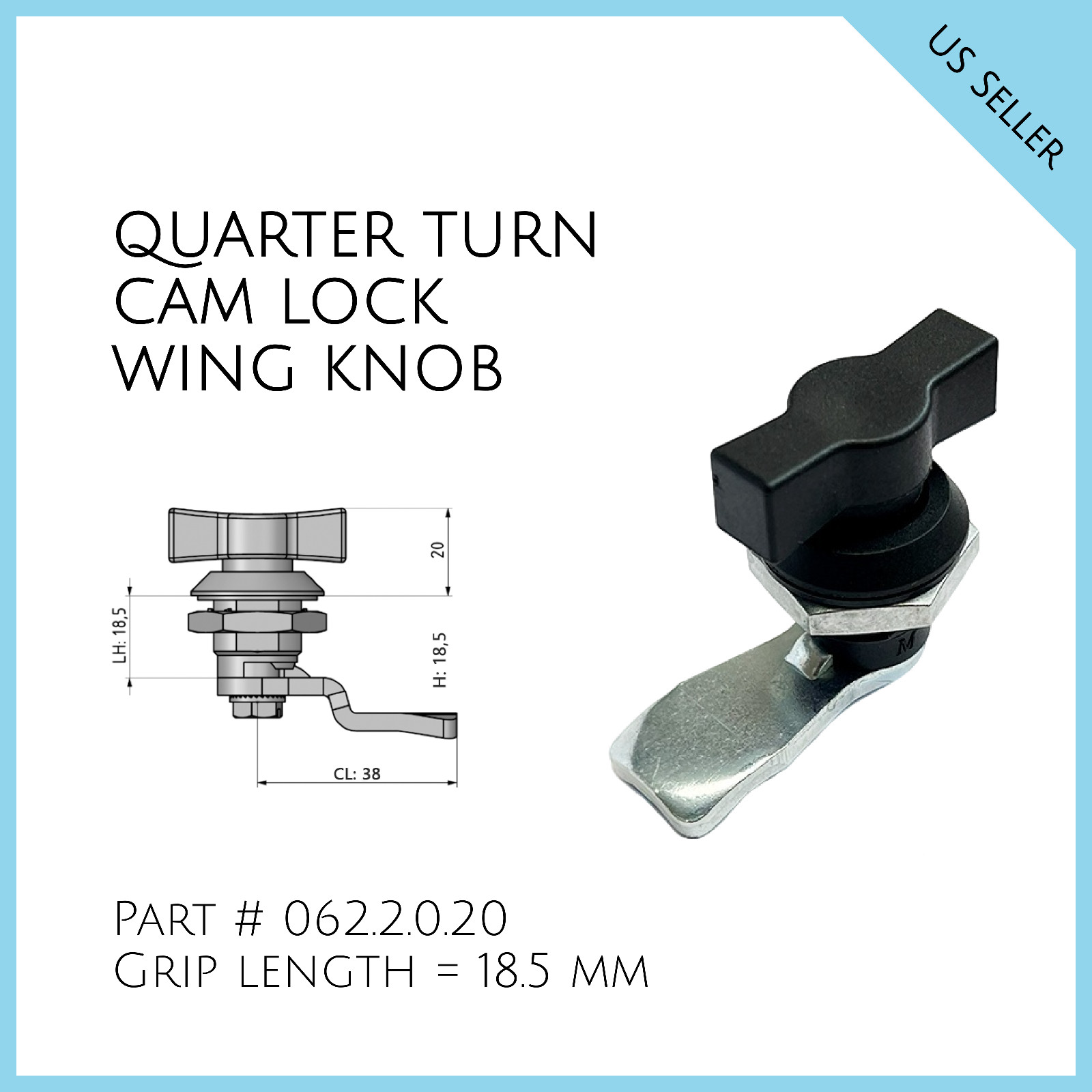 Quarter Turn Cam Lock - Wing Knob Black Coated Part # 062.2.0.20