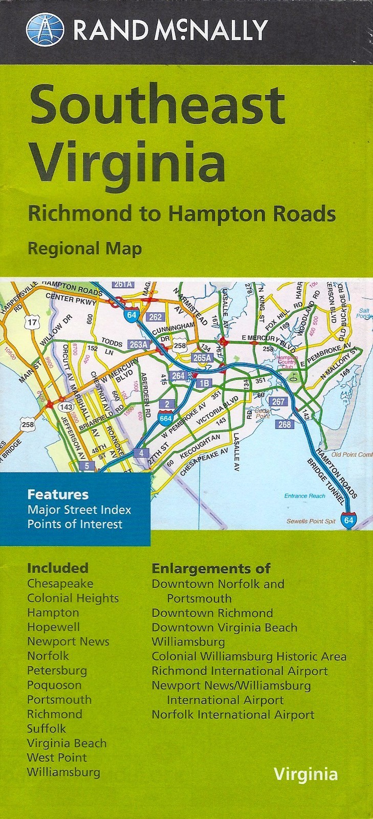 Southeast Virginia, Richmond to Hampton Roads, Regional Map, Rand McNally 2022