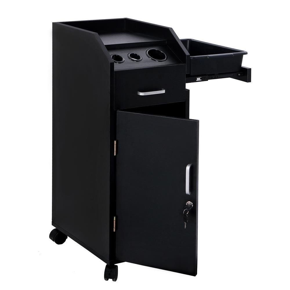 Black Salon Trolley Rolling Cart Beauty Drawer Lockable Cabinet w/4Wheel 4Holder